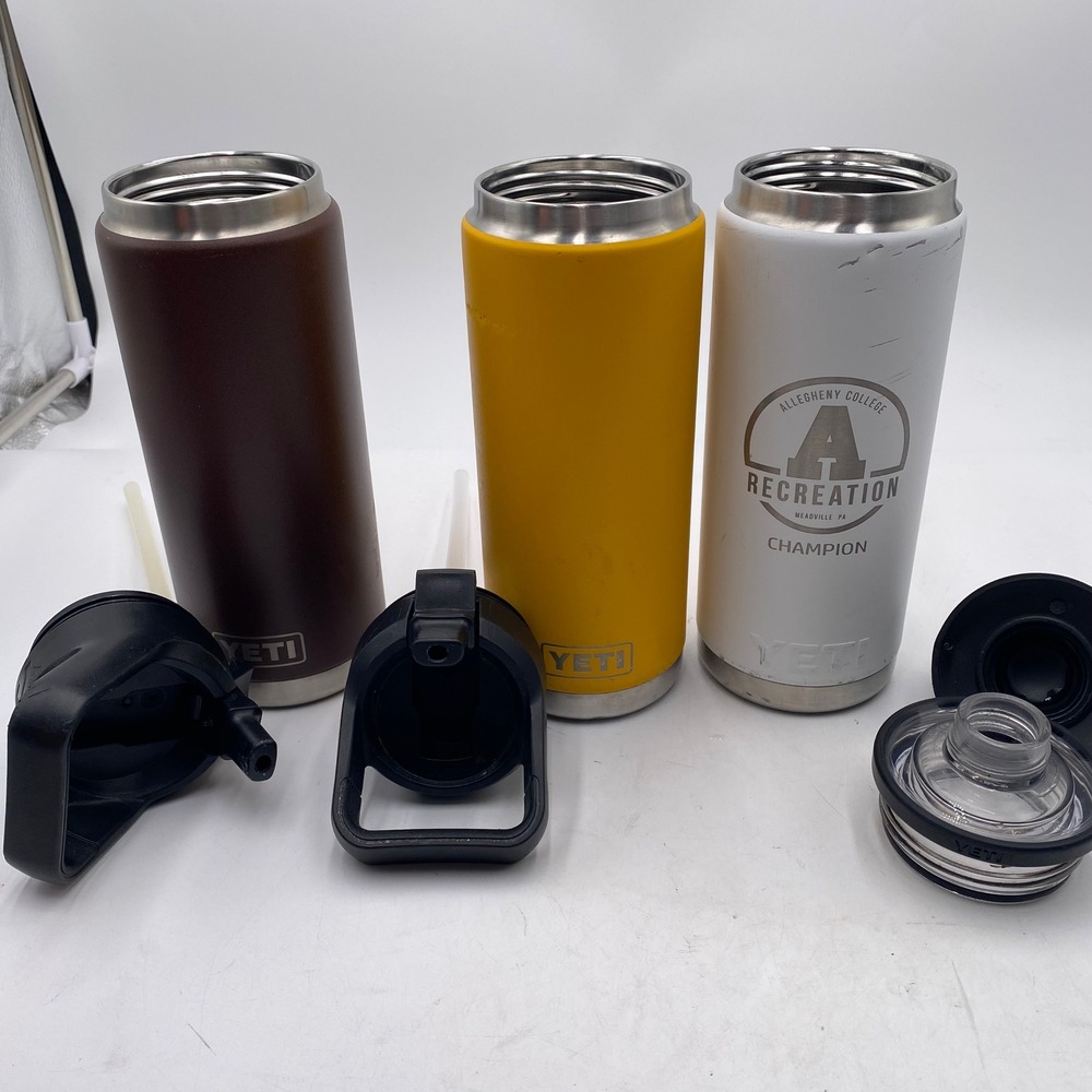 YETI Rambler 26oz Bottle Lot 3 White Yellow Brown Stainless Steel Chug Straw Lid